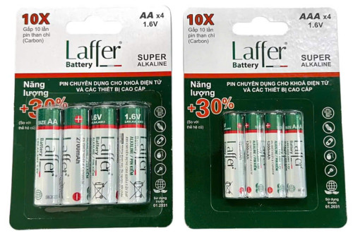 BỘ 4 VIÊN PIN AA / AAA  LAFFER CAO CẤP CHUYÊN DÙNG CHO KHÓA VÂN TAY
